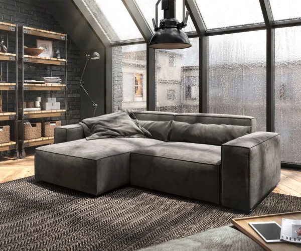 Ecksofa Sirpio 230x150 cm Mikrofaser Khakibraun Recamiere variabel mit Hocker