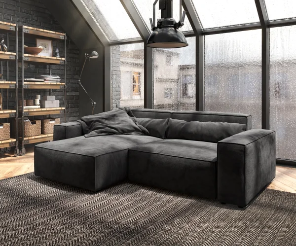 Ecksofa Sirpio 230x150 cm Mikrofaser Schwarz Recamiere variabel
