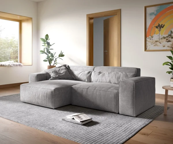 Ecksofa Sirpio XL 270x170 cm Cord Silbergrau Recamiere variabel