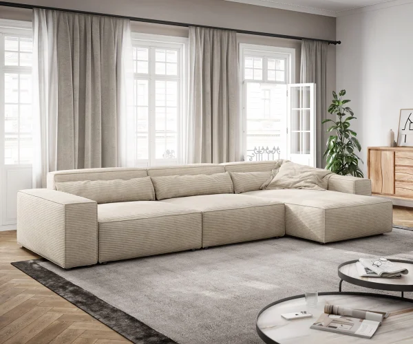 Ecksofa Sirpio XL 370x170 cm Cord Beige Recamiere variabel