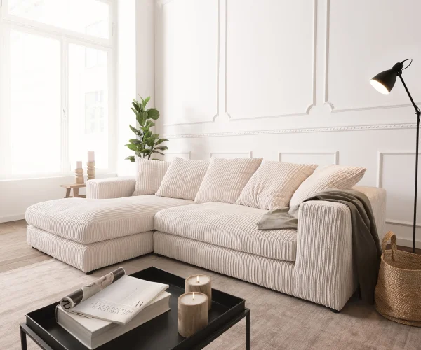 Ecksofa Svada 285x175 cm Cord Beige Recamiere links