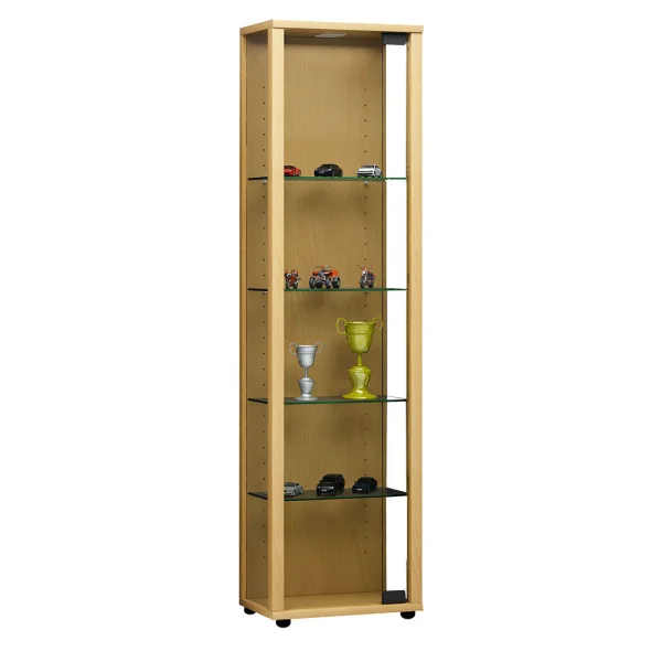 Edana Mini Vitrinenschrank 1 Glastür, Glasvitrine mit 4 Glasböden Buche dekor.