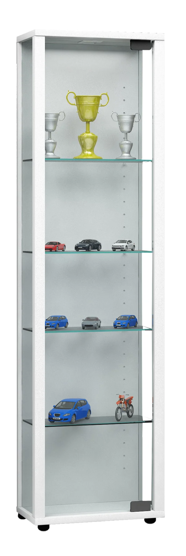 Edana Mini Vitrinenschrank 1 Glastür, Glasvitrine mit 4 Glasböden weiß.