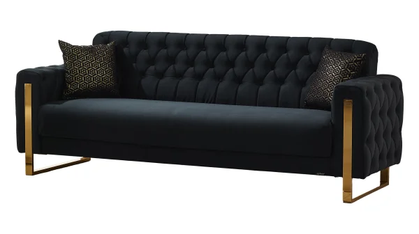 Einzelsofa mit Bettkasten 3-Sitzer schwarz - gold 235 cm - CRYSTAL