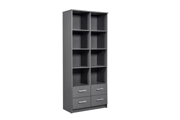Elenzio Regal 4 Schubladen, 8 offene Fächer grau.