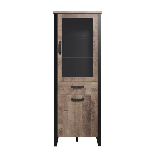 Emile Vitrinenschrank 2 Türen, 1 Schublade, EicheTabak dekor.