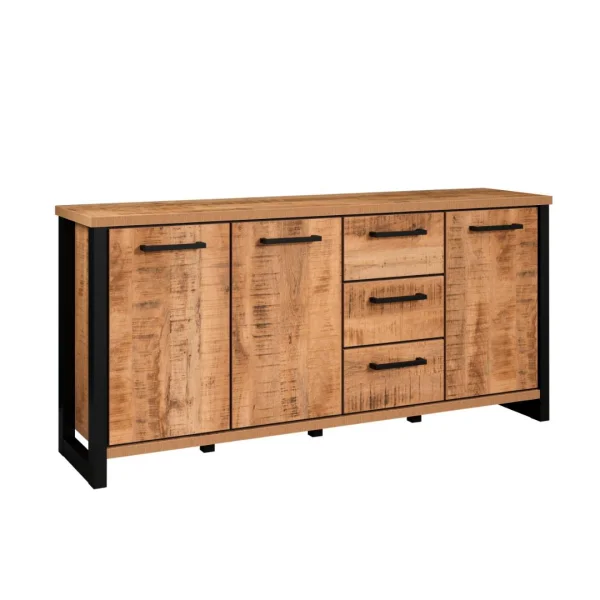 Enna Sideboard 3 Türen, 3 Schubladen Mango-Dekor.