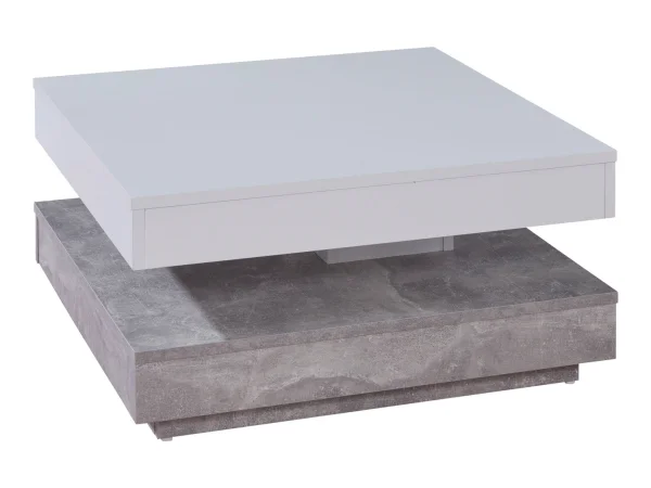 Erano Couchtisch drehbare Tischplatte und 1 Ablage Beton Dekor, weiss.