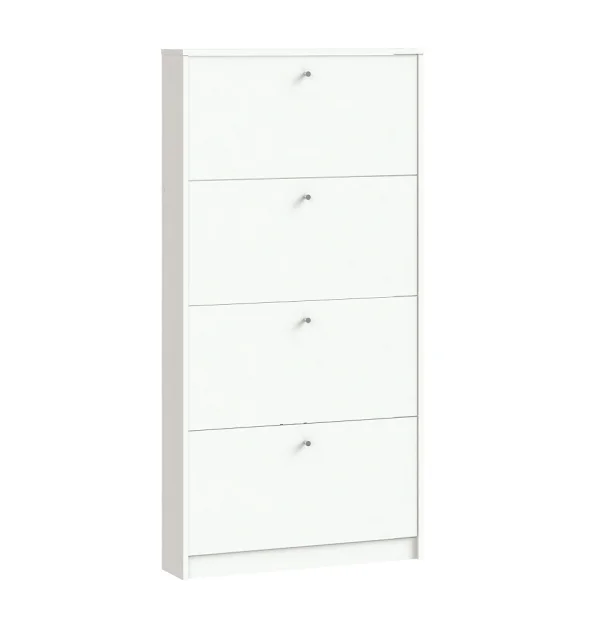 Escape Schuhschrank mit 4 Klappen Breite 75 cm, Höhe 148 cm weiss.