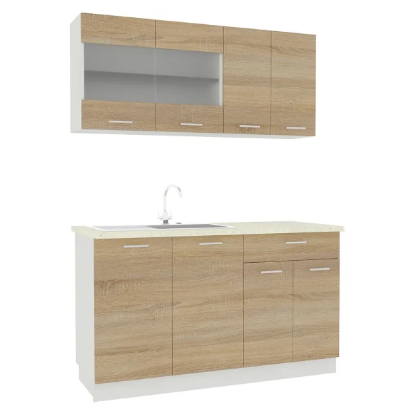 Esilo Küchenmöbel Set , Modulküche 140 cm weiß, Eiche Dekor.