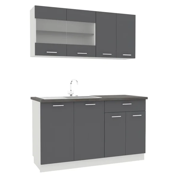 Esilo Küchenmöbel Set , Modulküche 140 cm weiß, grau.