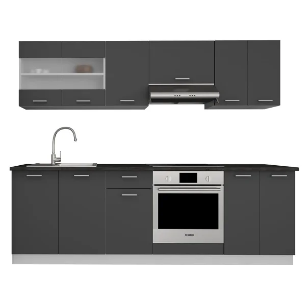 Esilo Küchenmöbel Set , Modulküche 240 cm weiß, grau.