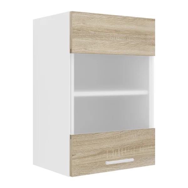 Esilo Küchenoberschrank 40 cm 1 Glastür weiß, Eiche Dekor.