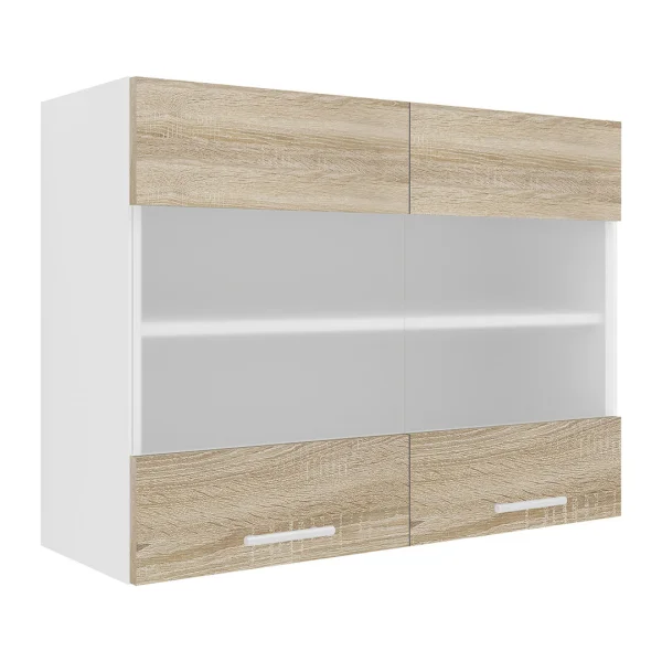 Esilo Küchenoberschrank 80 cm 2 Glastüren weiß, Eiche Dekor.