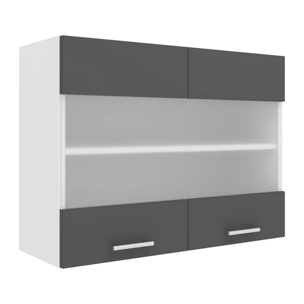 Esilo Küchenoberschrank 80 cm 2 Glastüren weiß, grau.