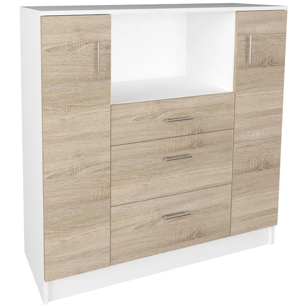 Esilo Küchenregale Schrank 2 Türen, 2 Schubladen, 1 Ablage Eiche dekor, weiß.