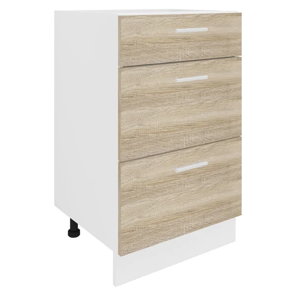 Esilo Küchenunterschrank 50 cm 3 Schubladen weiß, Eiche Dekor.