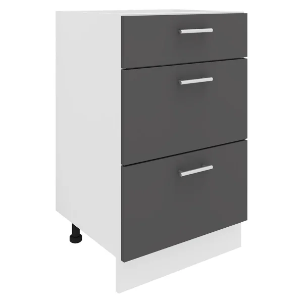 Esilo Küchenunterschrank 50 cm 3 Schubladen weiß, grau.