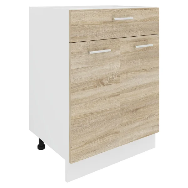 Esilo Küchenunterschrank 60 cm 2 Türen, 1 Schublade weiß, Eiche Dekor.