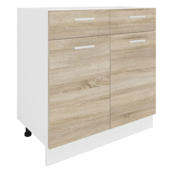 Esilo Küchenunterschrank 80 cm 2 Türen, 1 Schublade weiß, Eiche Dekor.