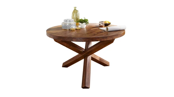 Esstisch 120 cm rund Sheesham massiv gebeizt - BARK