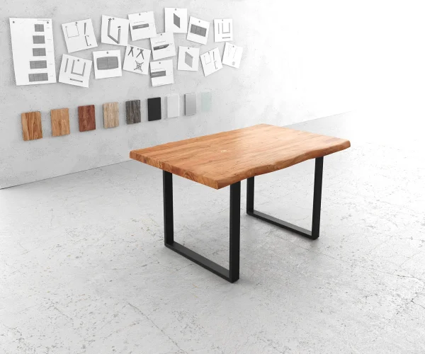 Esstisch Edge 140x90 XL Akazie Natur Metall Schmal schwarz Live-Edge