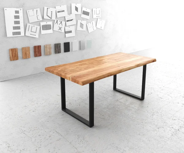 Esstisch Edge 180x90 XL Akazie Natur Metall Schmal schwarz Live-Edge