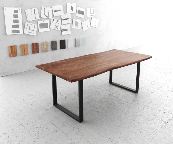 Esstisch Edge 200x100 Akazie Braun Metall Schmal schwarz Live-Edge