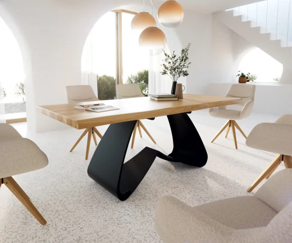 Esstisch Edge 200x100 Eiche Natur W-Gestell Metall Schwarz Live-Edge