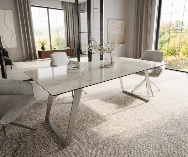 Esstisch Edge 200x100 Keramik Laminam® Onice Oro ?Edelstahl Schräg