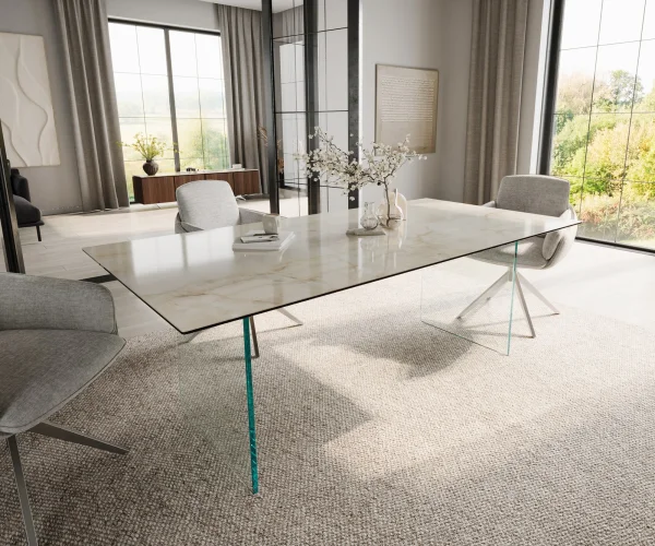 Esstisch Edge 200x100 Keramik Laminam® Onice Oro ?Gestell Glas