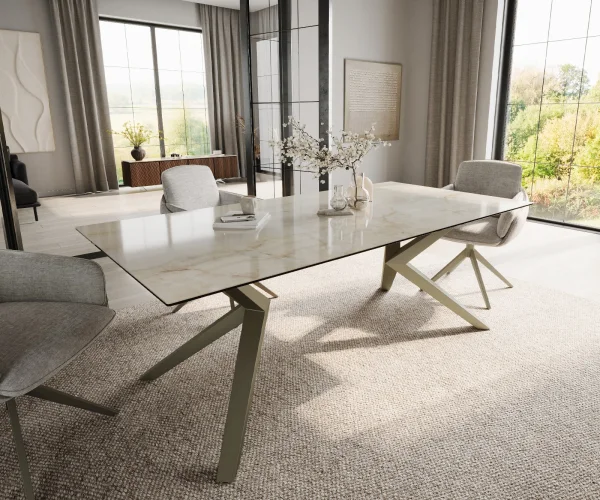 Esstisch Edge 200x100 Keramik Laminam® Onice Oro ?Zenthara kantig Metall Effektfinish Titan