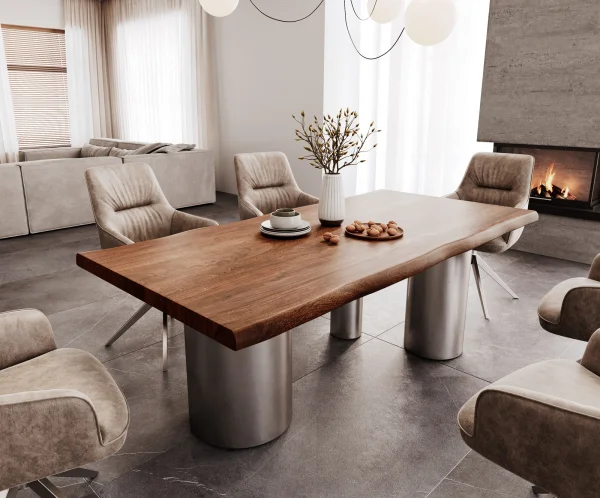 Esstisch Edge 200x100 XL Akazie Braun Troa Edelstahl gebürstet Live-Edge