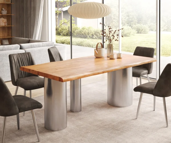 Esstisch Edge 200x100 XL Akazie Natur Troa Edelstahl gebürstet Live-Edge