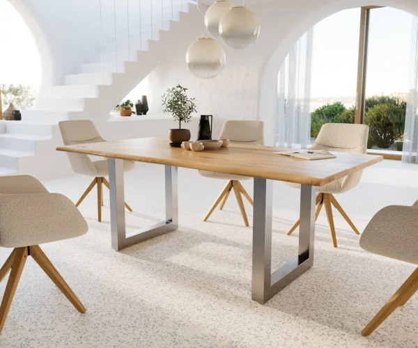 Esstisch Edge 200x100x2,5 Eiche Natur Edelstahl breit Live-Edge