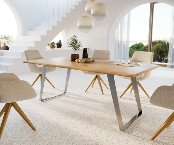 Esstisch Edge 200x100x2,5 Eiche Natur Edelstahl Schräg Live-Edge
