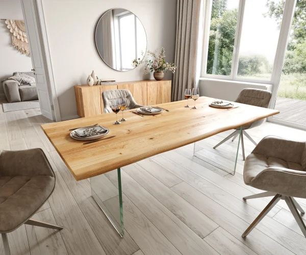 Esstisch Edge 200x100x2,5 Eiche Natur Glas Live-Edge