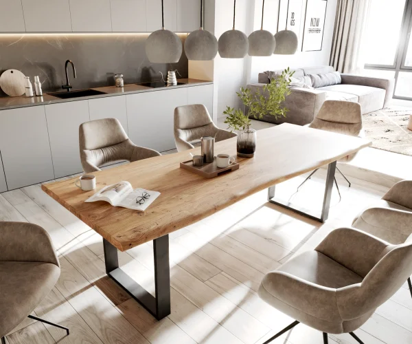 Esstisch Edge 260x100 Akazie Natur Metall Schmal schwarz Live-Edge