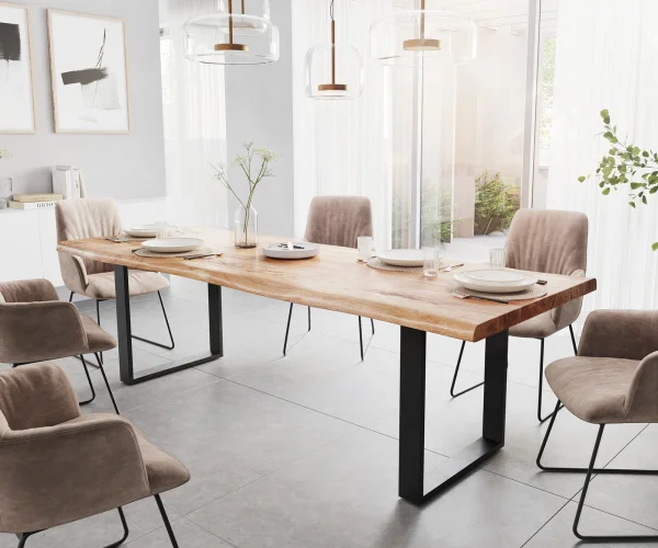 Esstisch Edge 260x100 XL Akazie Natur  Metall Schmal schwarz Live-Edge