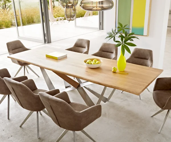 Esstisch Edge 260x100x2,5-3 Eiche Natur Spider Flachstahl Edelstahl Live-Edge