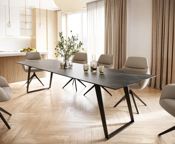 Esstisch Edge 300x100 Keramik Laminam® Noir Desir Braun Metall Schräg Schwarz