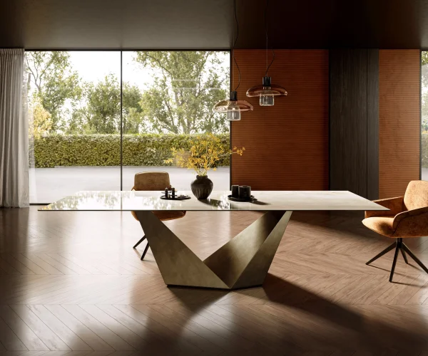 Esstisch Edge 300x100 Keramik Laminam® Onice Oro ?Prisma Metallic Gold