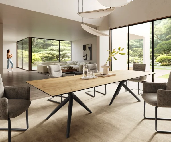 Esstisch Edge 300x100 Keramik Laminam® Sabbia Eichefarbig Estelar rund Metall Schwarz