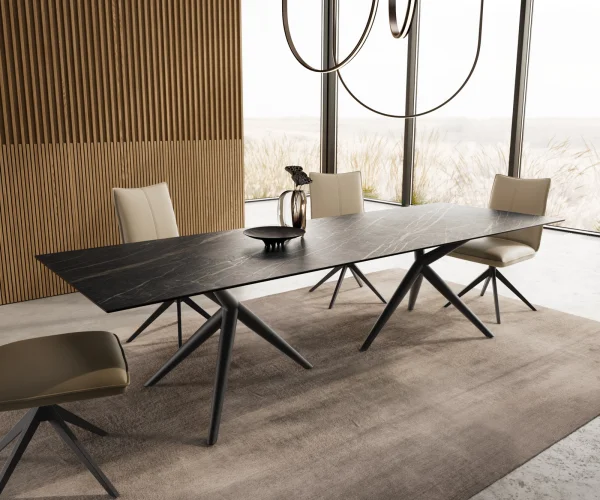 Esstisch Edge 300x100 Keramik Laminam®Noir Desir Braun Estelar rund Metall Schwarz