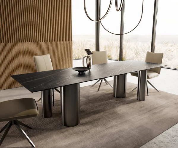 Esstisch Edge 300x100 Keramik Laminam®Noir Desir Braun Pilier Edelstahl Graphit