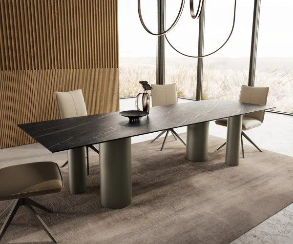 Esstisch Edge 300x100 Keramik Laminam®Noir Desir Braun Pilier Metall Effektfinish Titan
