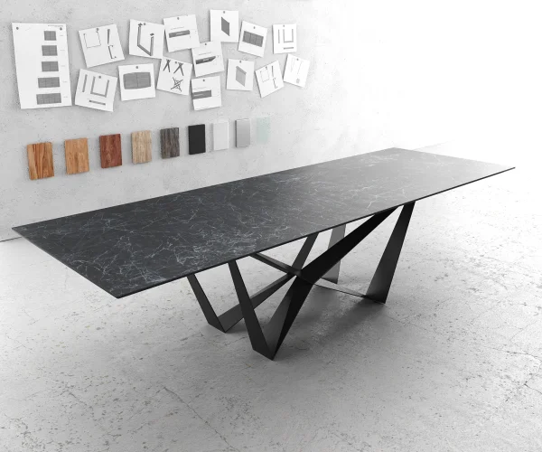 Esstisch Edge 300x100cm Keramik Laminam®Nero Greco Anthrazit Spider Flachstahl Schwarz