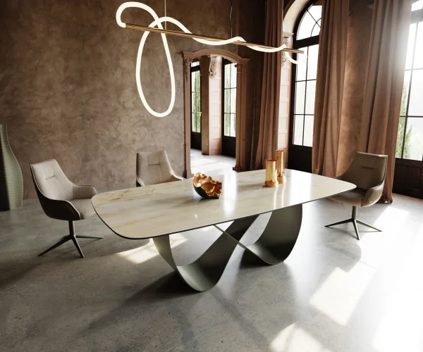 Esstisch Edge Boot 240x120 cm Keramik Iris FMG Onice Oro Infinity Metall Effektfinish Titan