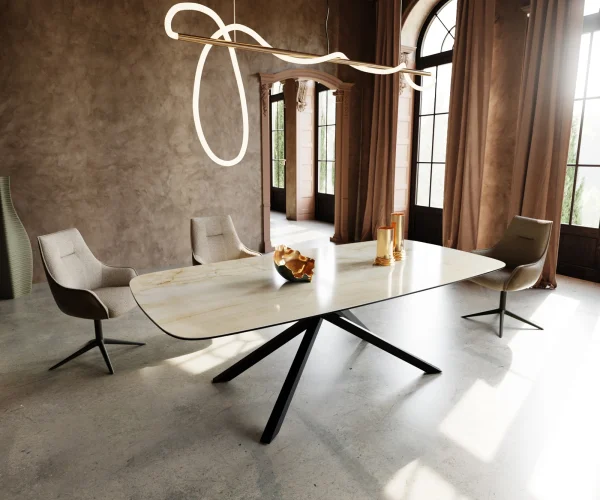 Esstisch Edge Boot 240x120 cm Keramik Iris FMG Onice Oro Kreuzgestell Rechteck Schwarz