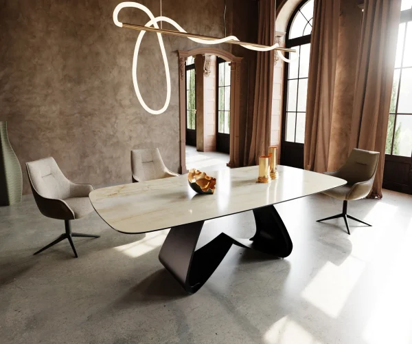 Esstisch Edge Boot 240x120 cm Keramik Iris FMG Onice Oro W-Gestell Metall Schwarz